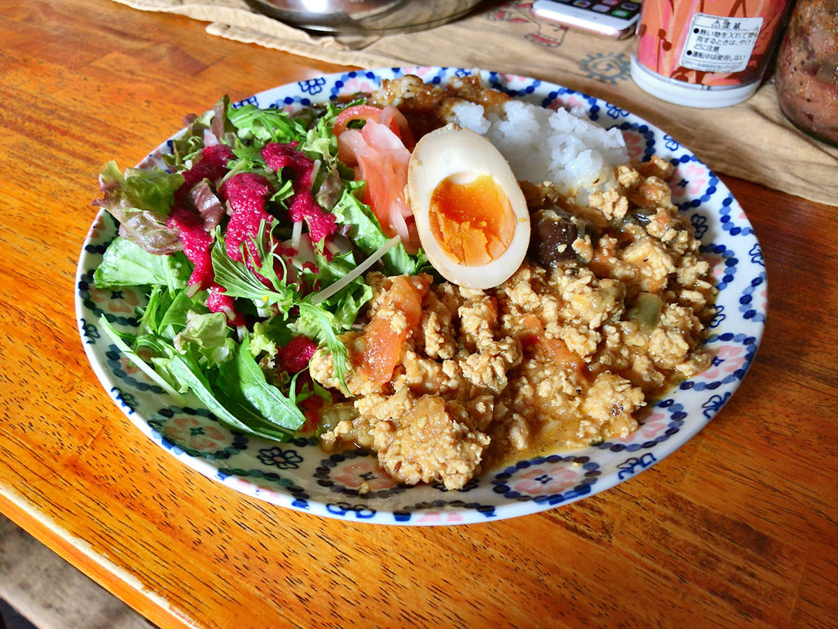 2017年5月4週 「ナスとトマトたっぷりキーマカレー」。